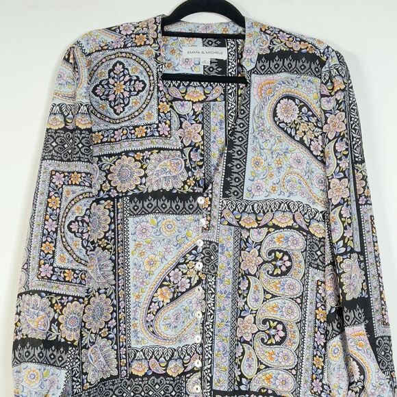 Emma & Michele V-Neck Shift Babydoll Dress Womens Sz XL Scarf Print Long Sleeve - Picture 3 of 11